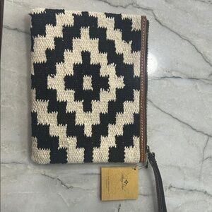 Patricia Nash Black and Cream Geometric Clutch